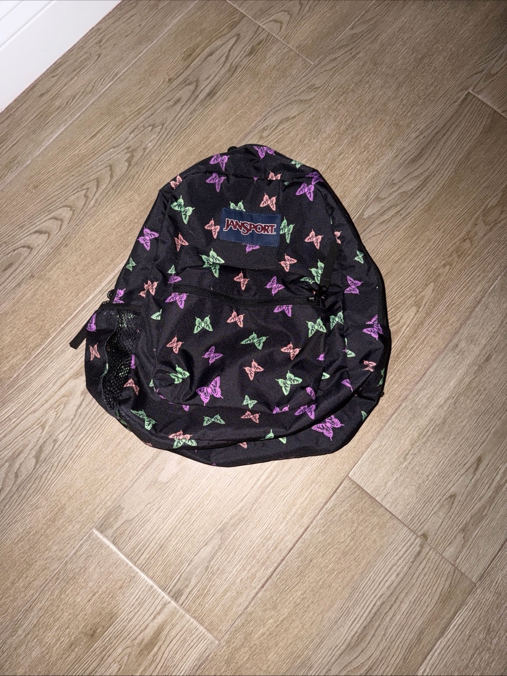 Y2K JanSport Backpack Black Butterflies Pattern Book Bag School Travel